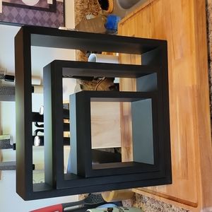 Wall-mounted wooden frame shelves